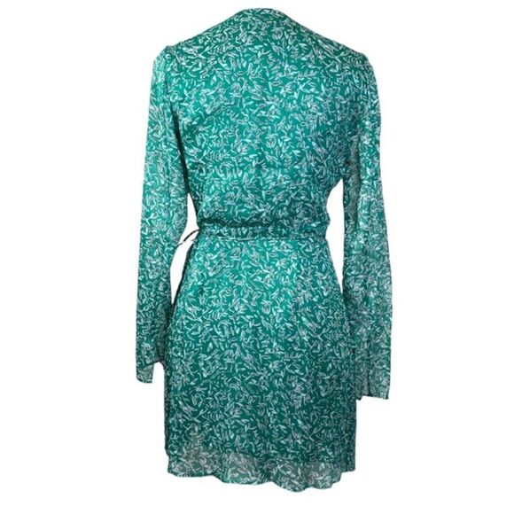 The East Order Gizele Mini Wrap Dress Green Floral Printed Crepe Size XS - Picture 6 of 15